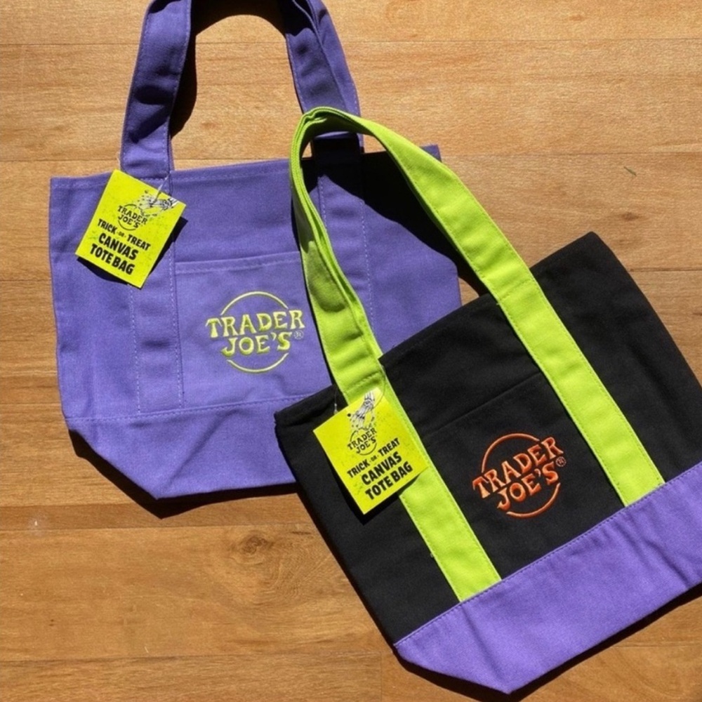 Purple and Black Mini Canvas Tote Bag Set